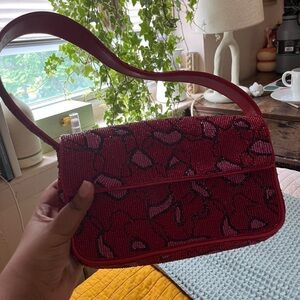 STAUD Tommy Beaded Shoulder Bag in Cherry Abstract Wave